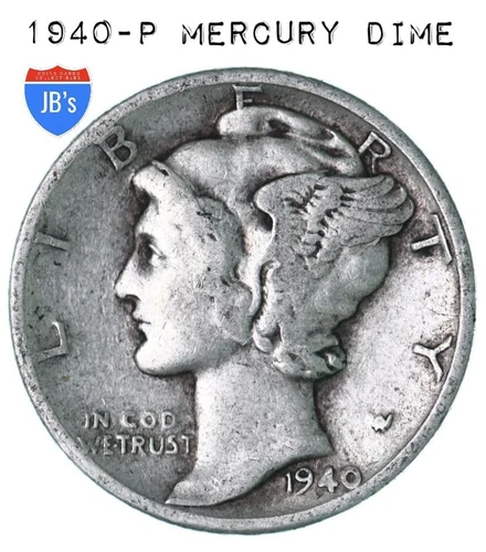 1940 (P) Mercury Dime 90% SILVER Good-Very Good (G-VG) *JB's Coins*