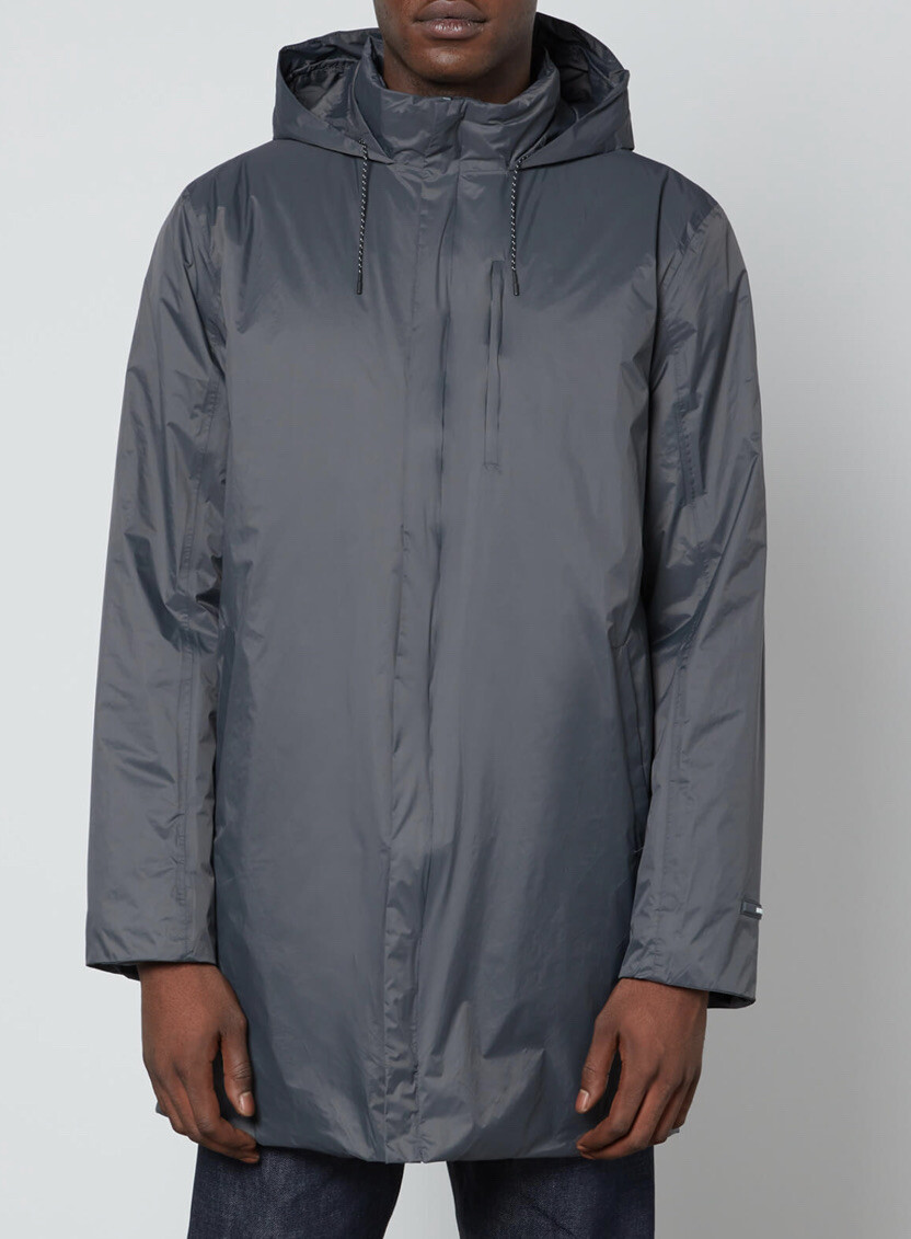 Chaqueta acolchada de nailon gris pizarra grande unisex para hombre y mujer Rains Brand MSP $295