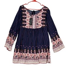 Yes Fashion Women’s Long Sleeve Boho Multicolored Midi Dress Size M
