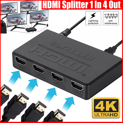 4-Port HDMI Splitter 1 In 4 Out 4K HD 1080P 3D HDTV Repeater Splitter Amplifier