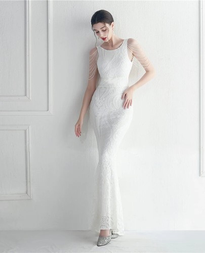Women Backless Evening Dress Luxury Beading Party Maxi Dress Elegant Formal Gown - Picture 11 of 22