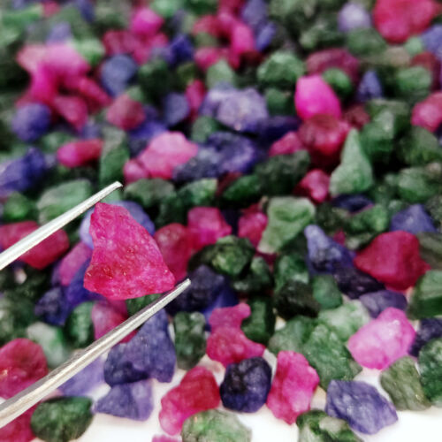 500+ Cts Natural Ruby, Sapphire & Emerald Uncut Rough Lot Certified - Picture 4 of 5