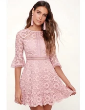 BB Dakota Love On Top Floral Lace Dress (Color Mauve Rose) Size 10