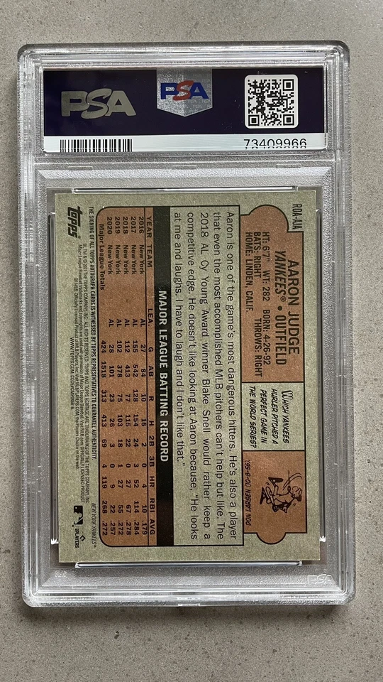 2021 Topps Heritage Aaron Judge Real One Auto Red Ink PSA 9 Auto 10 43/72 - Image 2 of 2