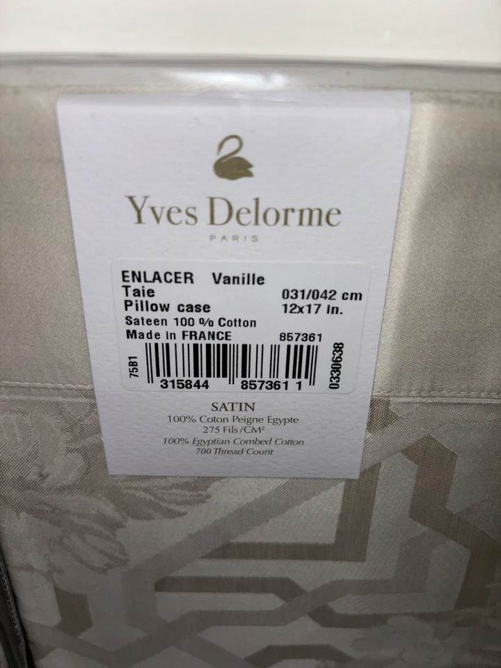 Yves Delorme Enlacer Vanille 2 Boudoir Pillow Shams 700TC Cotton Sateen $240 - Image 2 of 4
