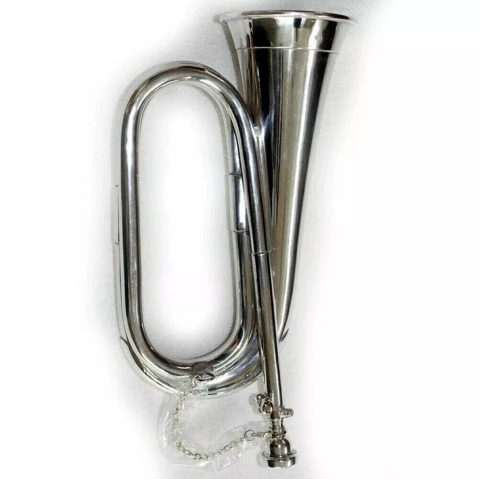 Professional Antique Handcrafted Silver Tone Bugle Musical Instrument Best - Image 3 of 4