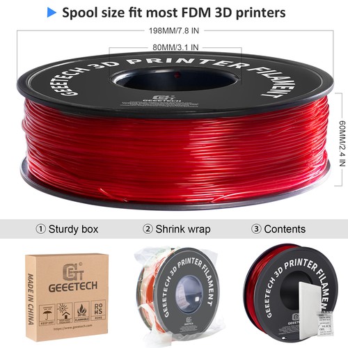 Geeetech TPU Filament 1,75mm 1kg Rot Weiche & hohe Elastizität für 3D Drucker - Afbeelding 8 van 8