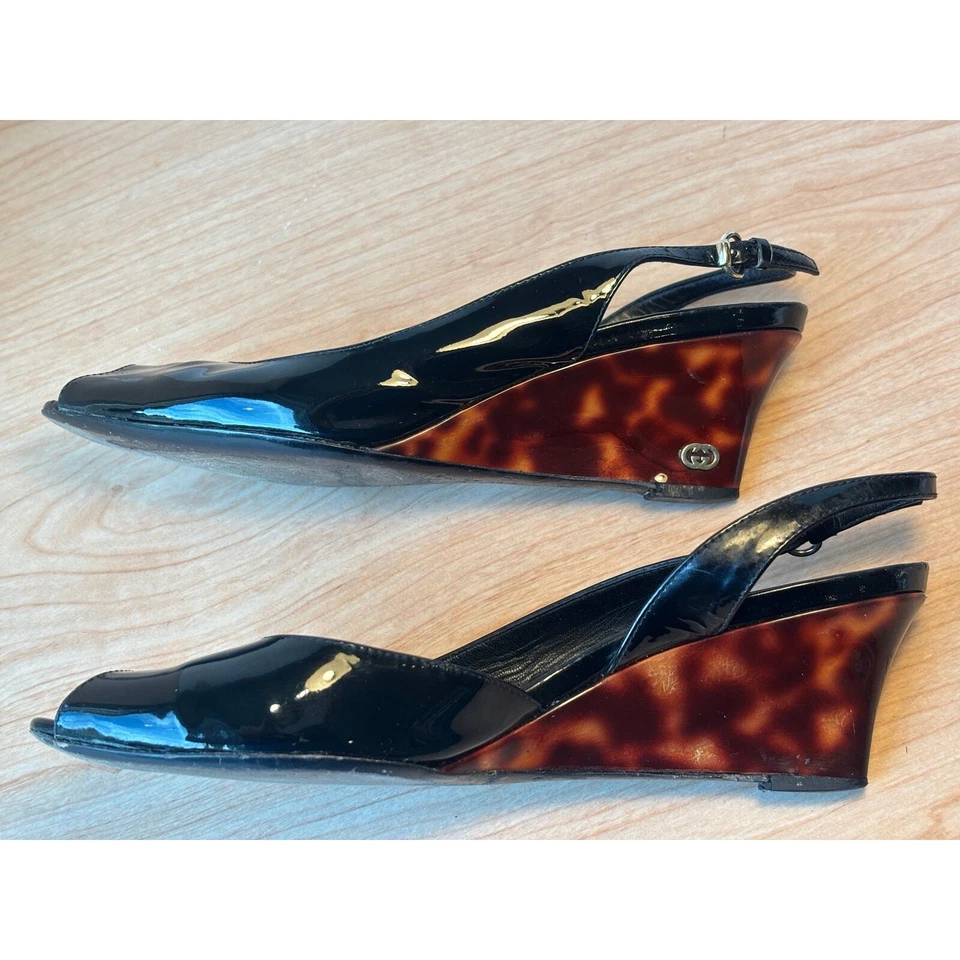 Sandalias de cuña Gucci Vitello Vernice vintage con estampado de caparazón de tortuga talla 7,5 B Foto 4 de 4