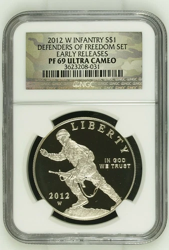 2012-W Infantry Soldier Proof Silver Dollar D.O.F.. Set NGC PF69 NO OGO