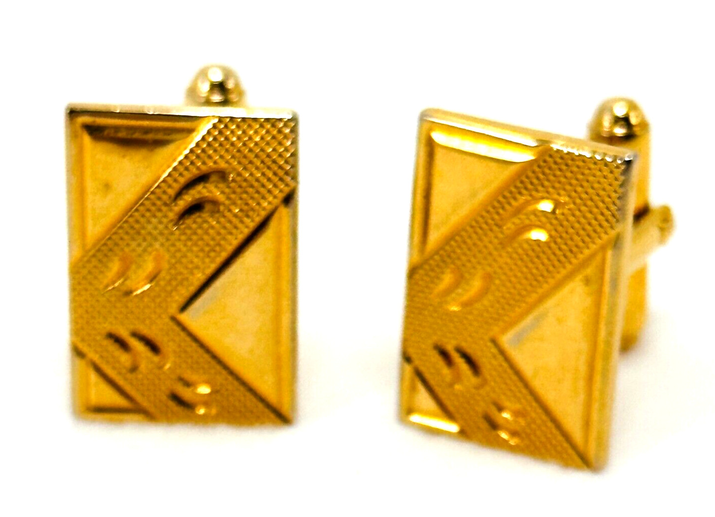 Cuff Links Gold Tone Rectangular Textured Pattern… - image 3