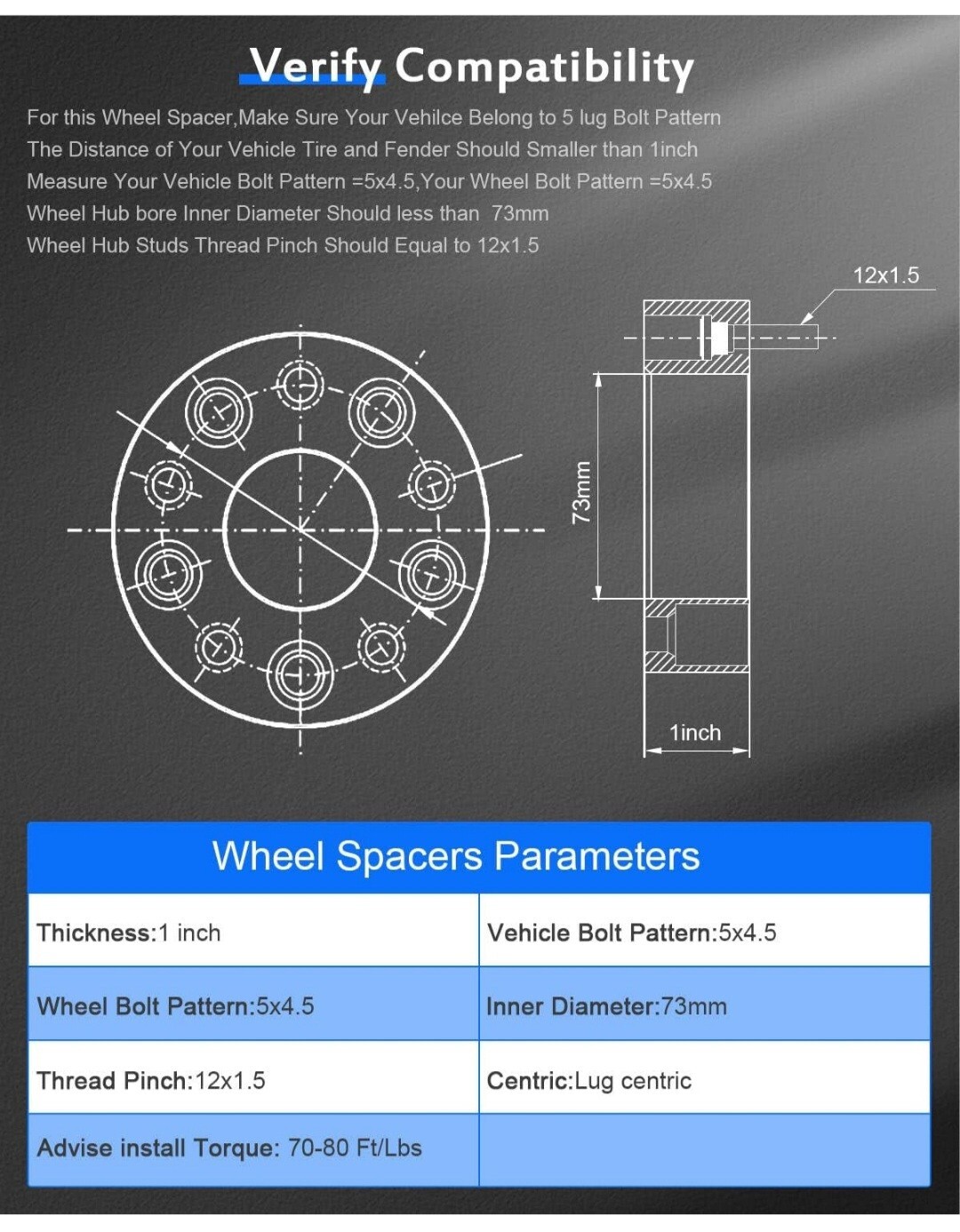 Cciyu 4X 2 Inch 50mm Wheel Spacers 5x4.5 To 5x4.5 5x114.3 To 5x114.3mm