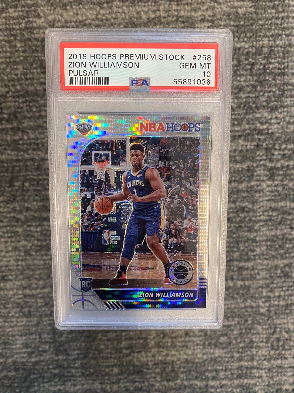 2019 HOOPS PREMIUM STOCK Zion Williamson #258 Pulsar Pelicans RC Rookie PSA 10