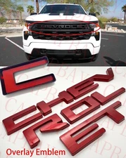 Overlay Letters Emblem FITS Silverado custom Front grille 2022 2023 Cherry Red