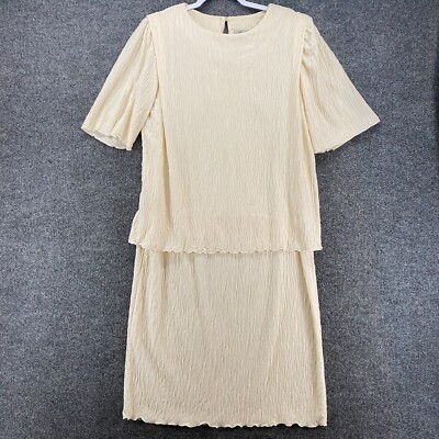 Vintage Jonathan Logan Dress Womens 14 Petite Ivory Shift Layered 60s Modest