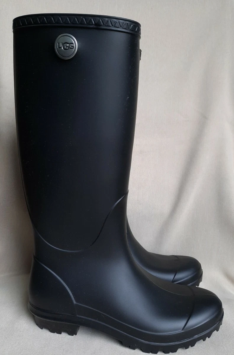 UGG Shelby Matte Black Rainboots Womens Size 5 Rubber Shearling Tall Boots