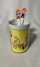 Raggedy Ann & Andy Plastic Mug & Silverware Teledyne Mecca Vintage Child Dishes