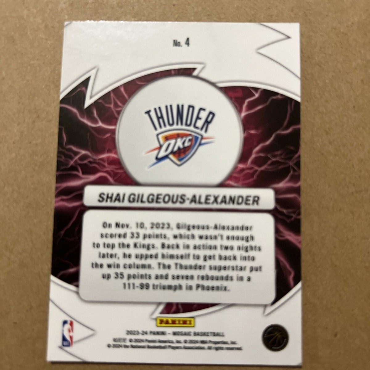 Shai Gilgeous-Alexander 2023-24 Mosaic Thunder Road #4 Oklahoma