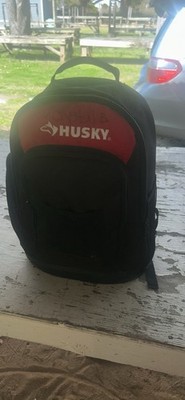 Husky Tool Backpack Black Red Fabric Multiple Compartments With Handle