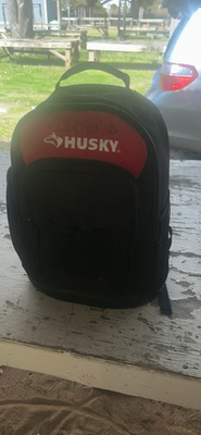 #ad Husky Tool Backpack Black Red Fabric Multiple Compartments With Handle $55.00