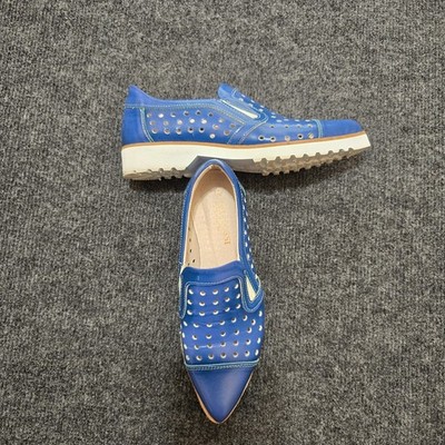 Lucca Rossi Women s Handcrafted Leather Slip On Shoes Blue Perforated Made in It