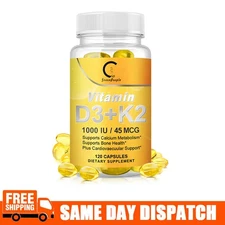 Vitamin D3 K2 1000 IU 45MCG 120PCS Capsules Extra Strength D3 K2 Supplements