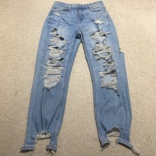 American Eagle Womens sz 6 Mom Jeans Blue Denim Distressed High Rise Medium Wash