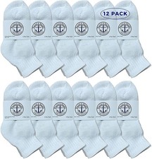 12 Units of Kids Cotton Quarter Ankle Socks In White Size 4-6 - Boys