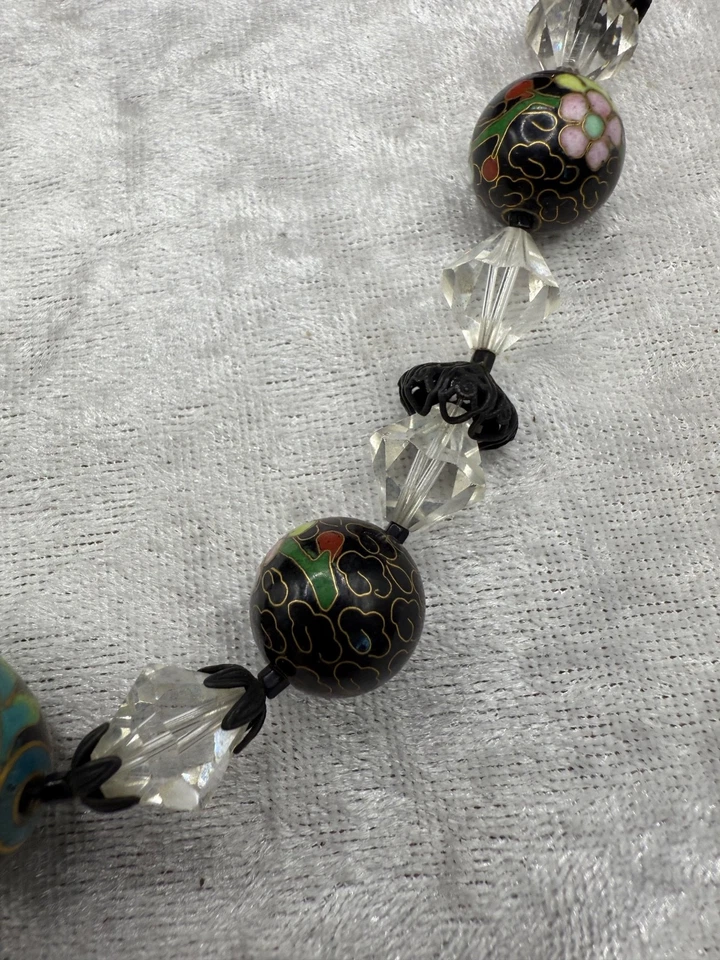 Vintage Laguna Necklace Cloisonne Enamel Glass Beaded Signed 24” - Image 3 of 4