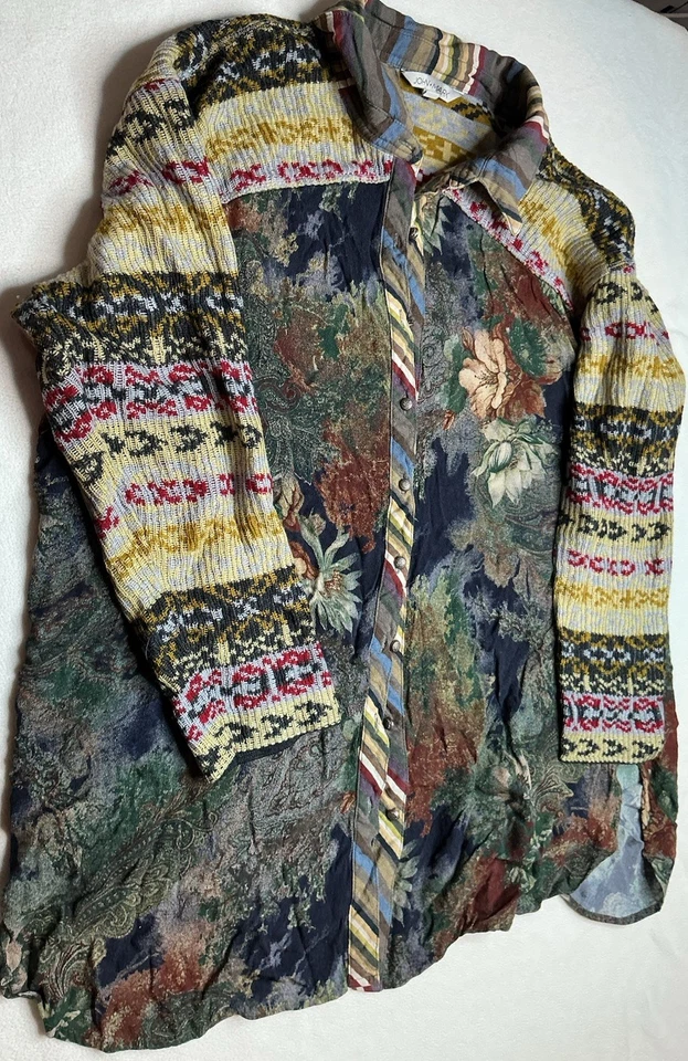 Cárdigan John Mark XL Suéter Patchwork Ecléctico Único Floral Lana Foto 2 de 4