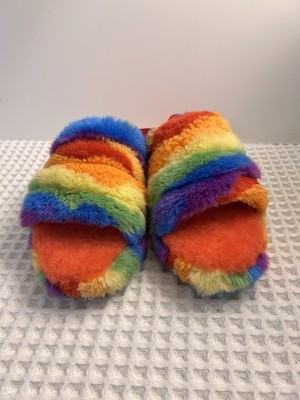 UGG FLUFF YEAH RAINBOW PLATFORM SLIDES Size 6 Women's