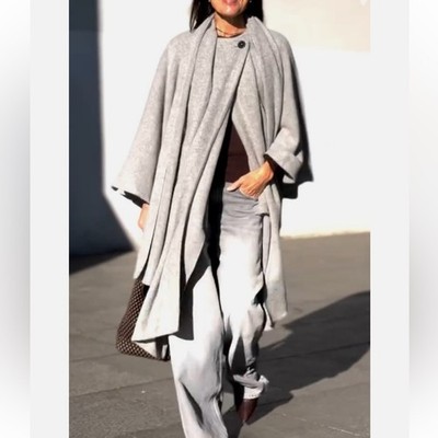New Viral ZARA Alpaca Wool Scarf Cape Coat ZW Collection Grey
