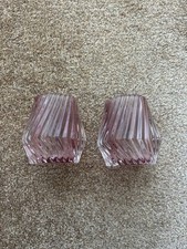 Light & Living Pair Pink Ribbed Angular Glass Tealight Votive Holders Brand New