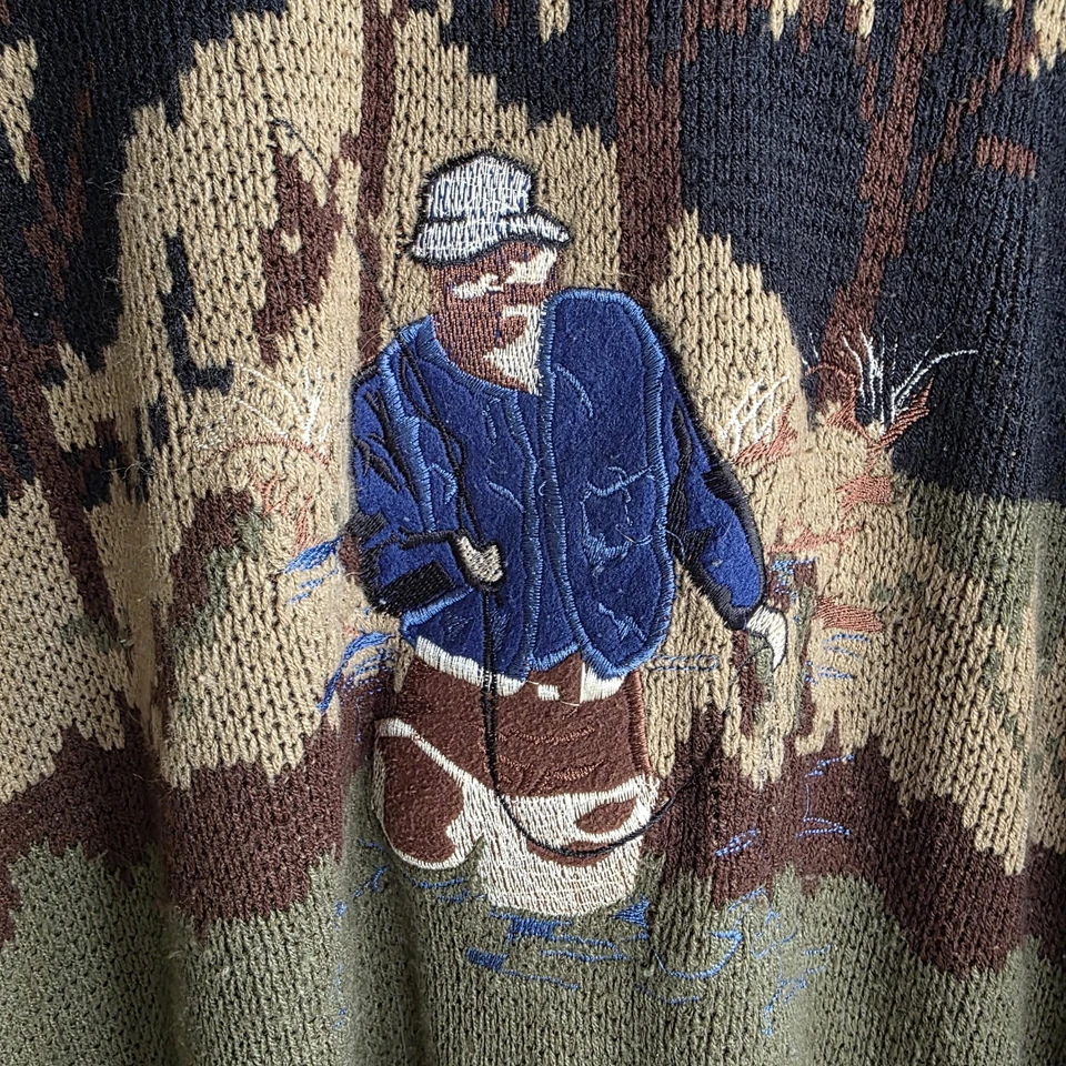 Vintage Big Bear Trading Co Fisherman Grandpa Sweater Knit Fly Fishing XL Gorp - Image 4 of 4