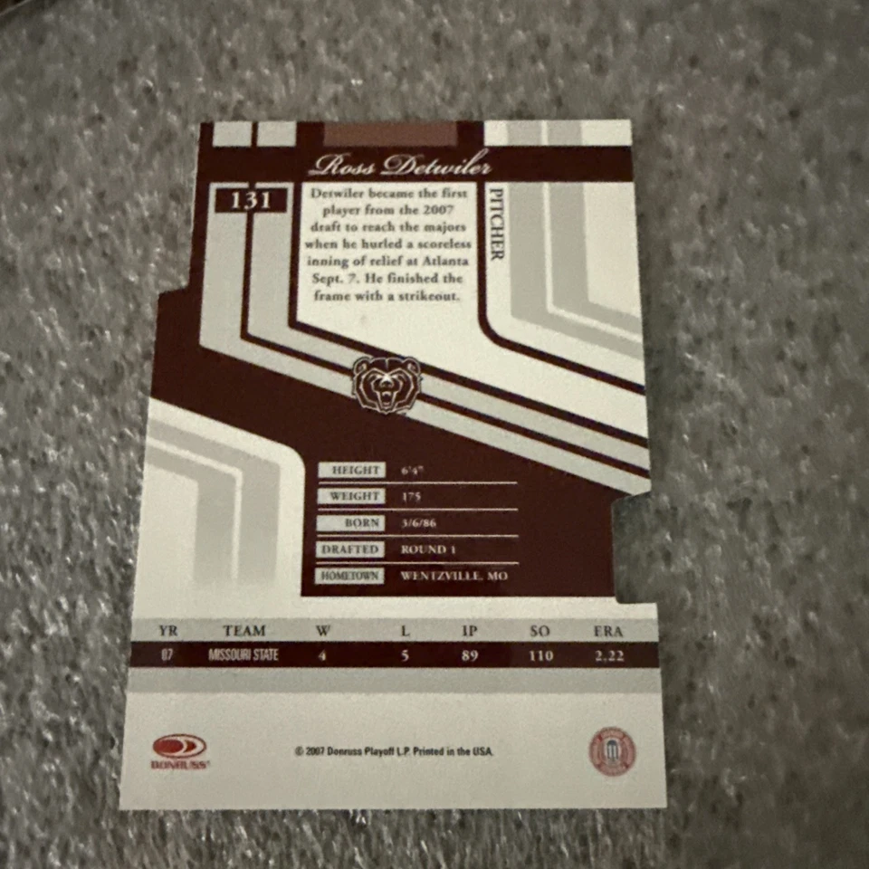 2007 Donruss Elite Extra Edition Status Gold Die Cut #131 Ross Detwiler /25 - Image 4 of 4