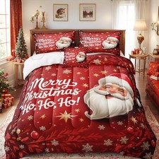 Santa Claus Comforter King Red Snowflake Bedding Set Leaf Stars Merry Christm...