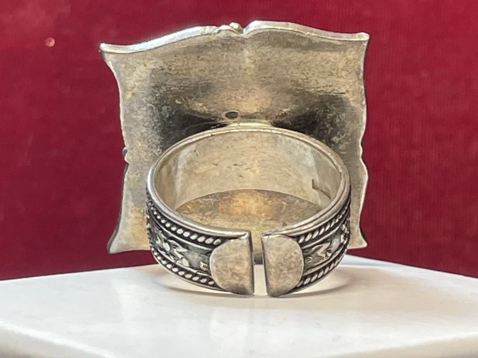 ANILLO LAPISLÁZULI PLATA ESTERLINA PIEDRA PRECIOSA NATURAL ANTIGUA FIRMADO 12 QUILATES Foto 4 de 4