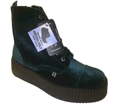 TUK Viva Mondo Creeper Boots Green Velvet London Zip 7 Eye Womens Size 10 New 