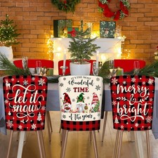 6Pcs Farmhouse Christmas Chair Covers w/Snowflakes Festive Dining Room Decor