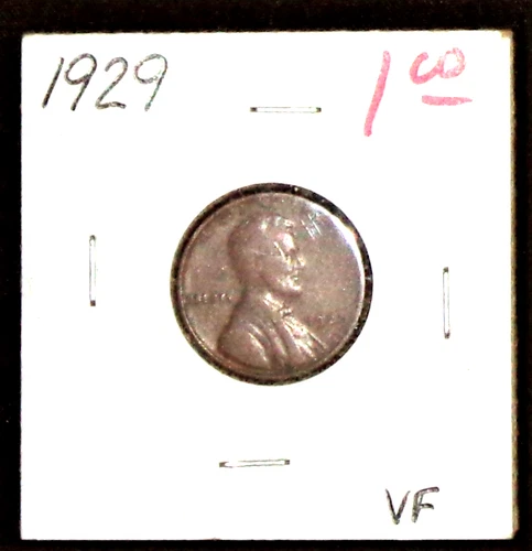 1929 CIRCULATED LINCOLN WHEAT-BACK PENNY - GRADES "VERY FINE"