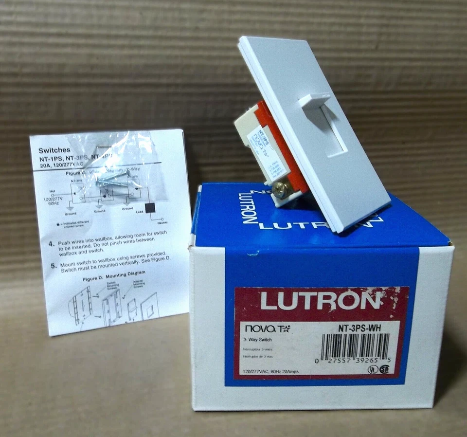 NUEVO INTERRUPTOR DE 3 VÍAS LUTRON NT-3PS-WH NOVAT 120/277VAC 60Hz 20AMPS NT3PSWH Foto 2 de 4