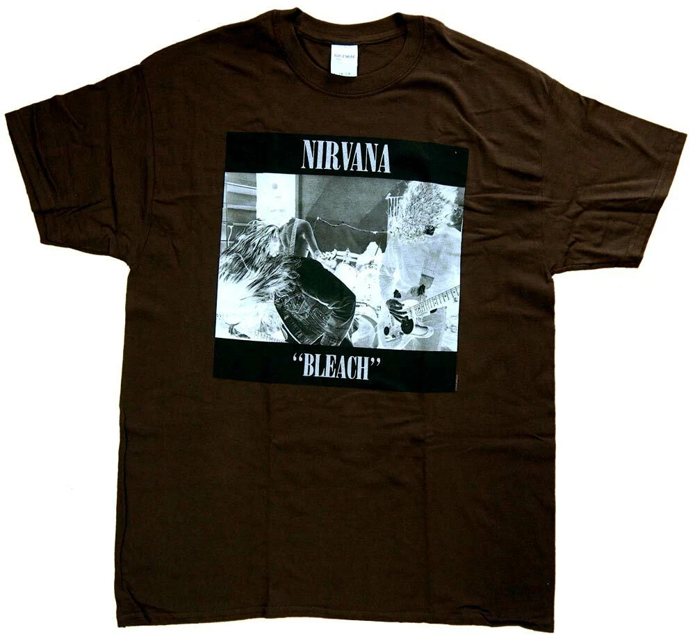 Nirvana Band Music Bleach Front Print on Brown Cotton Shirt Size: Small