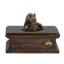 Bull Terrier VII - urn for dog ashes, personalized urn with a statue, wooden urn