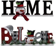 Christmas Letter Sign with Santa Snowman Tabletop Freestanding Word Sign Decor