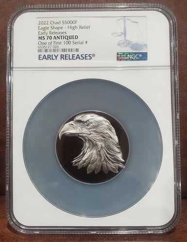 2022 NGC MS 70 CHAD 5000F Silver "EAGLE SHAPED" High Relief / Eary Release / #39