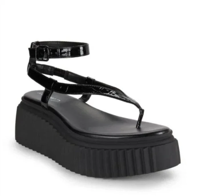 Circus by Sam Edelman Elana Buckle Ankle Strap Platform Black Croco Sandals