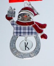 Snowman Monogram Christmas Ornament Letter K Holiday Decor Present Sparkle 2021