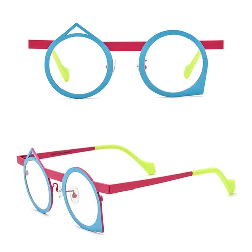 Irregular Metal Eyeglass Frames Mixed-color Round Spectacles Unisex Clear Lens - Picture 24 of 27
