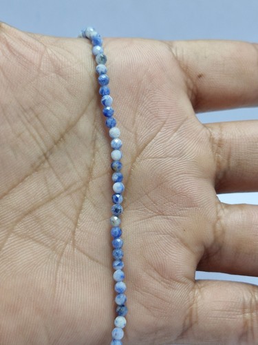 925 Sterling Silver 20" Strand Necklace Blue Sodalite Gemstone 3 mm Round Beads - Imagen 9 de 12