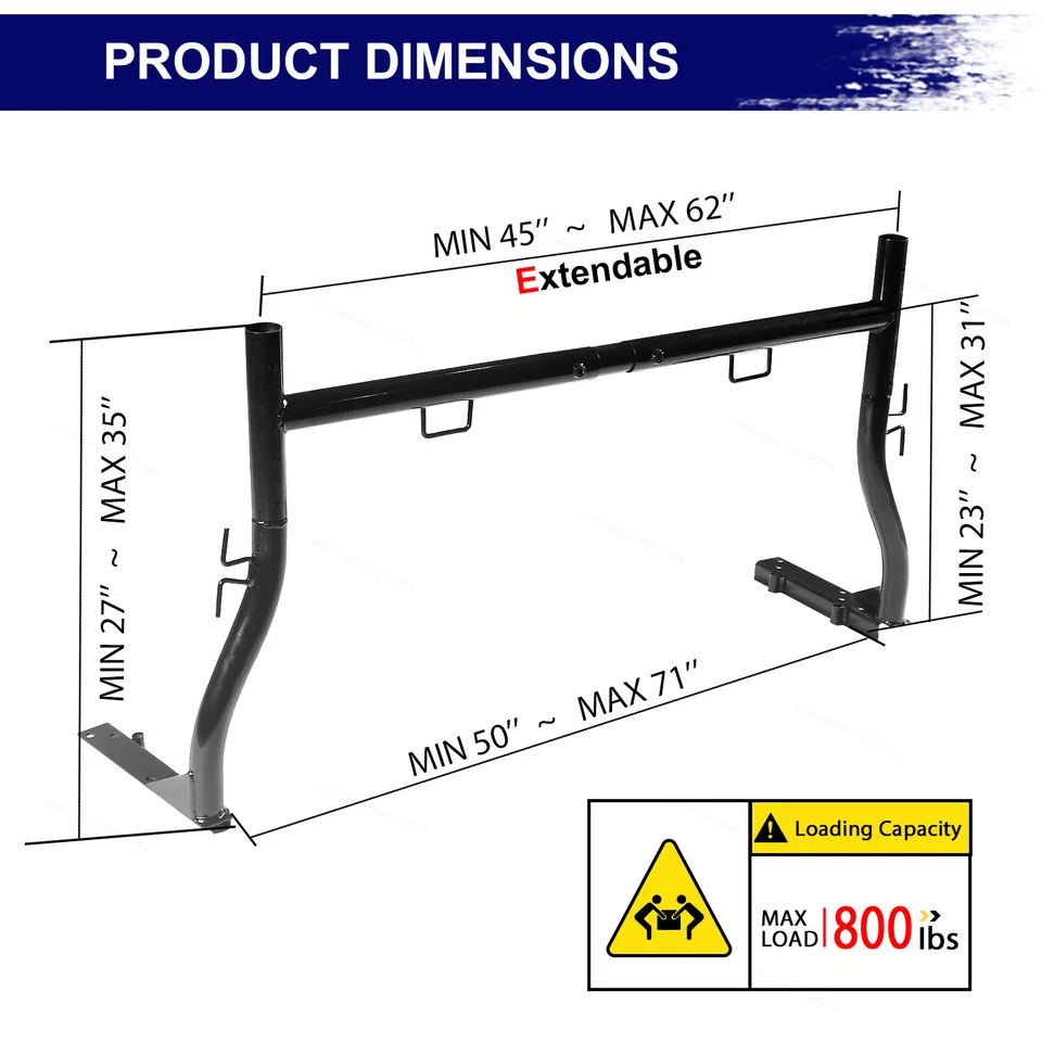 Universal Pickup Truck Ladder Rack Adjustable 800Lb Contractor Lumber Utility - Изображение 4 из 4
