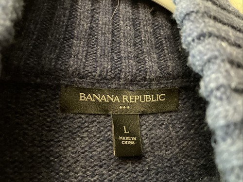 Banana Republic mens L Henley sweater Navy wool cotton blend - Picture 5 of 5